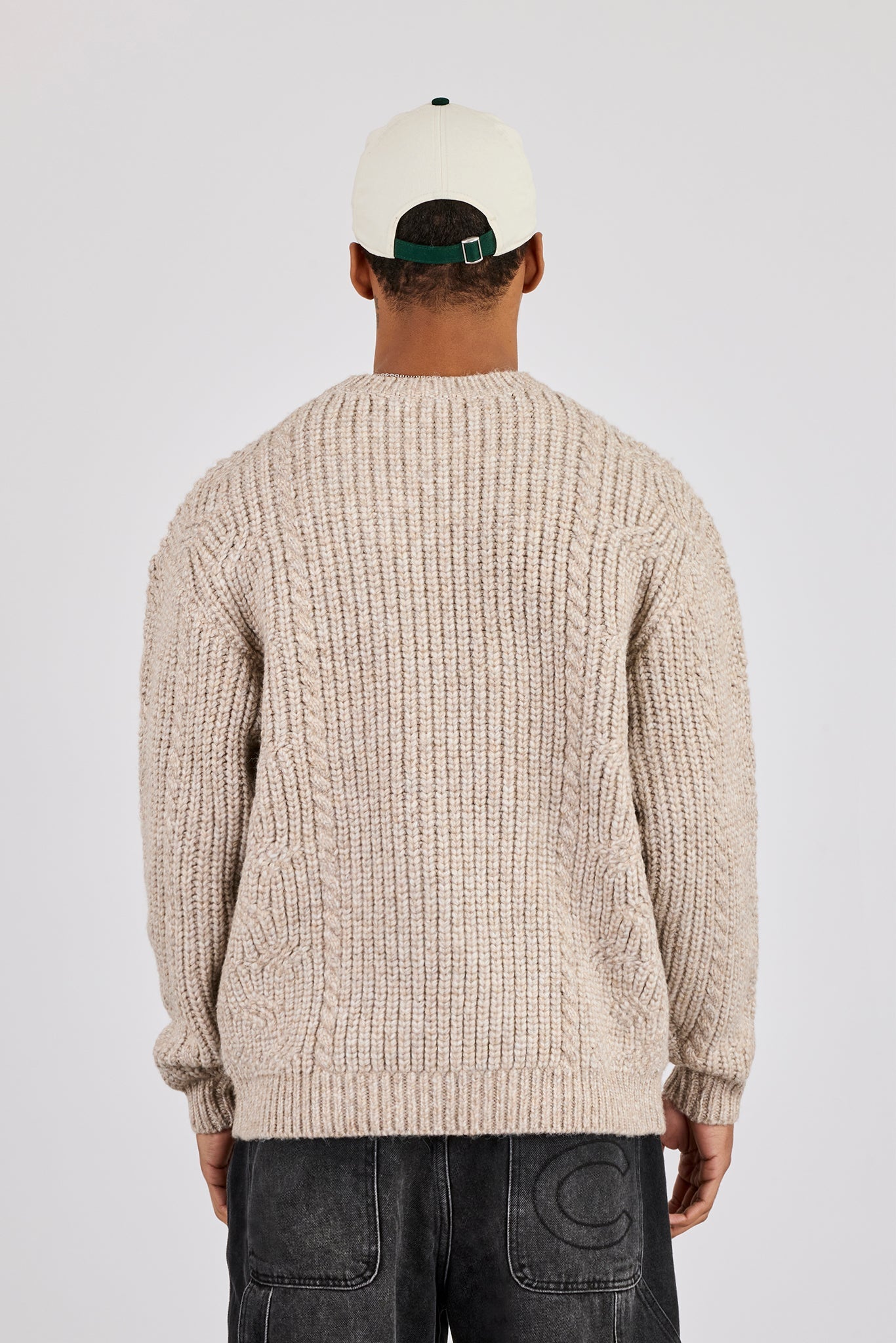 Cable Knit Embroidered Sweatshirt - Beige