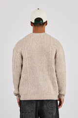 Cable Knit Embroidered Sweatshirt - Beige
