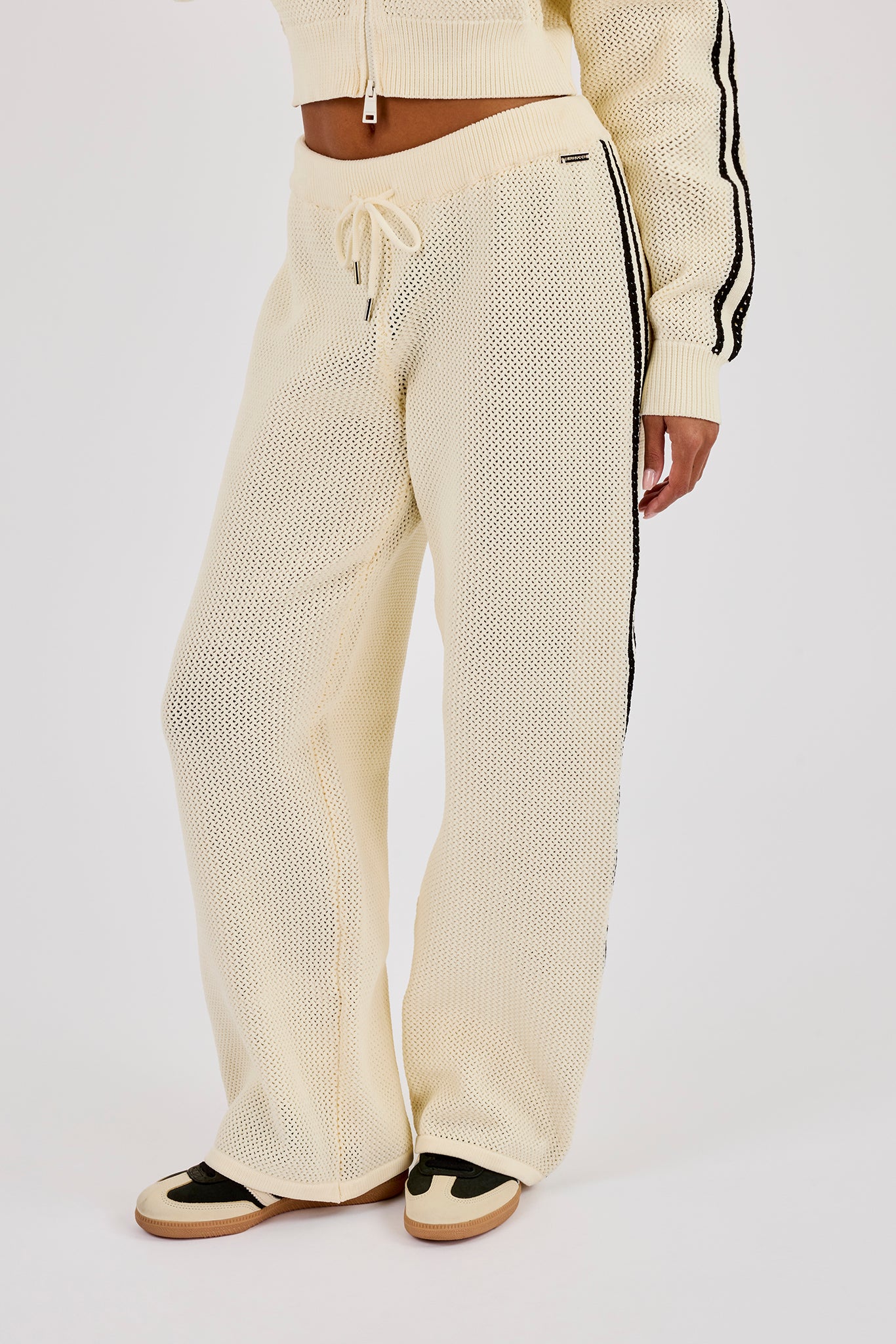 Knitted Taping Wide Leg Jogger - Off White