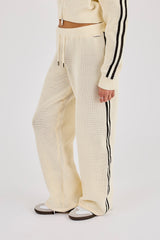 Knitted Taping Wide Leg Jogger - Off White