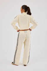 Knitted Taping Funnel Neck Track Jacket & Wide Leg Jogger - Off White