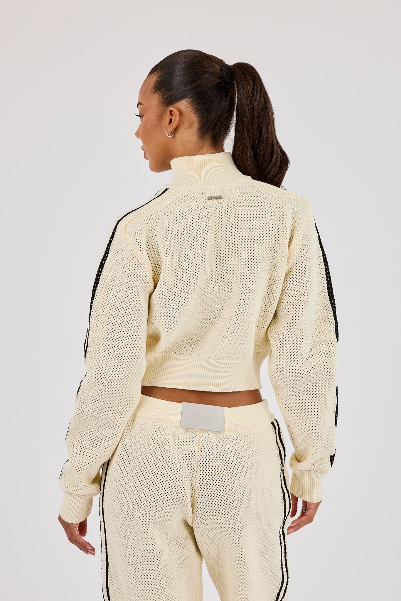 Knitted Taping Funnel Neck Track Jacket - Off White