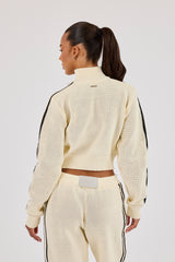 Knitted Taping Funnel Neck Track Jacket - Off White