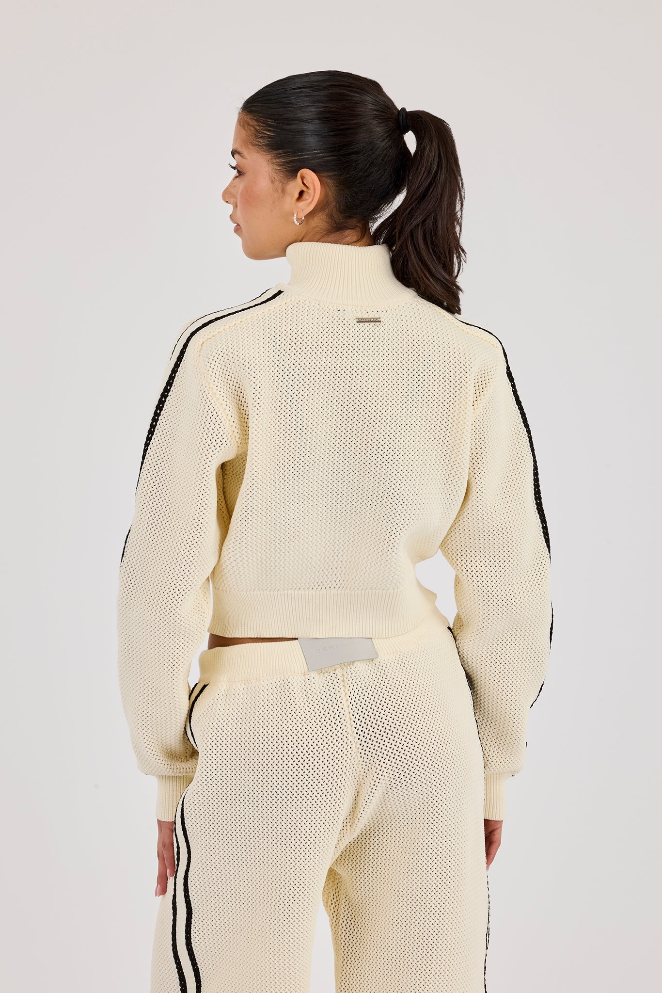 Knitted Taping Funnel Neck Track Jacket - Off White
