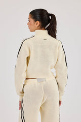 Knitted Taping Funnel Neck Track Jacket - Off White