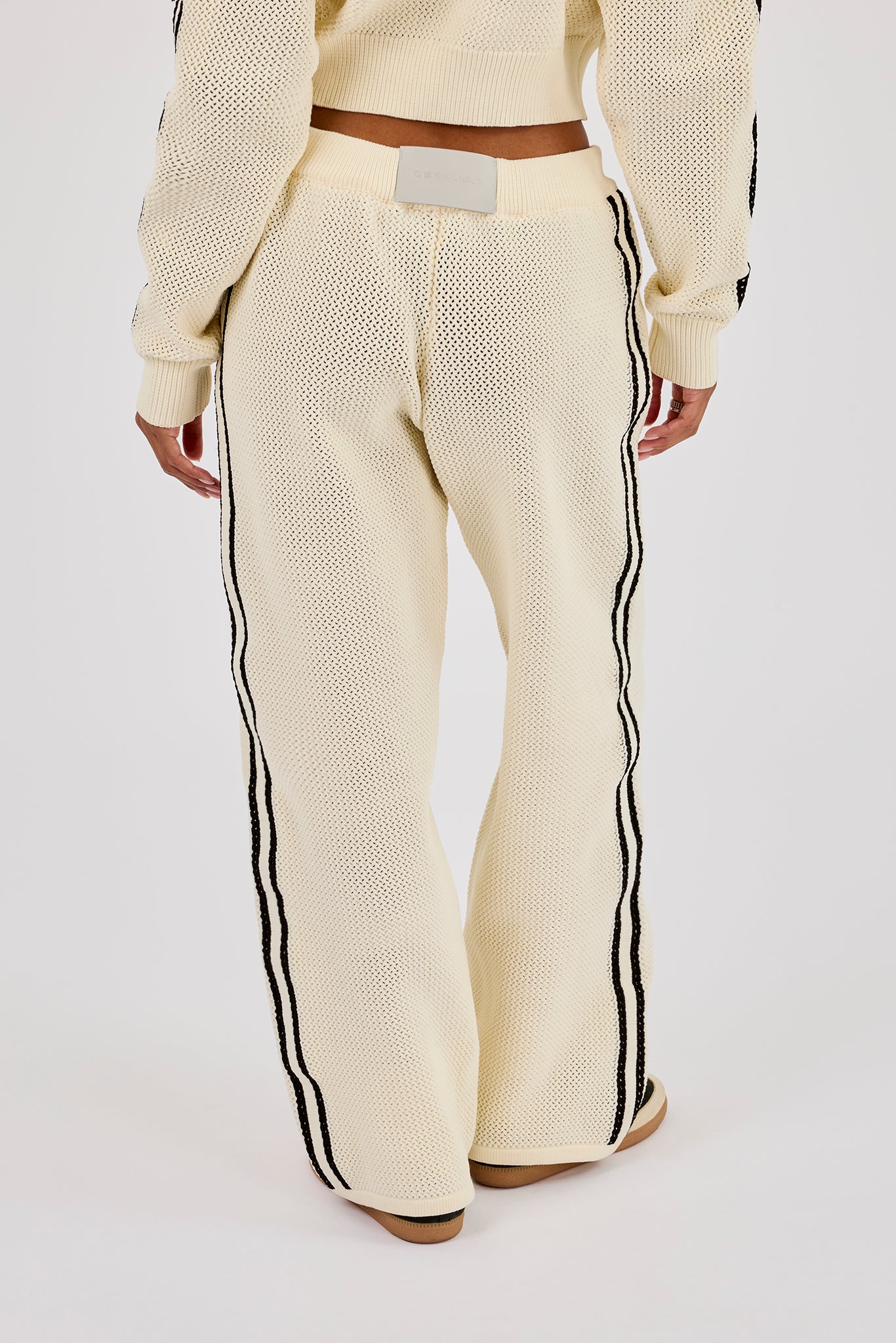 Knitted Taping Wide Leg Jogger - Off White