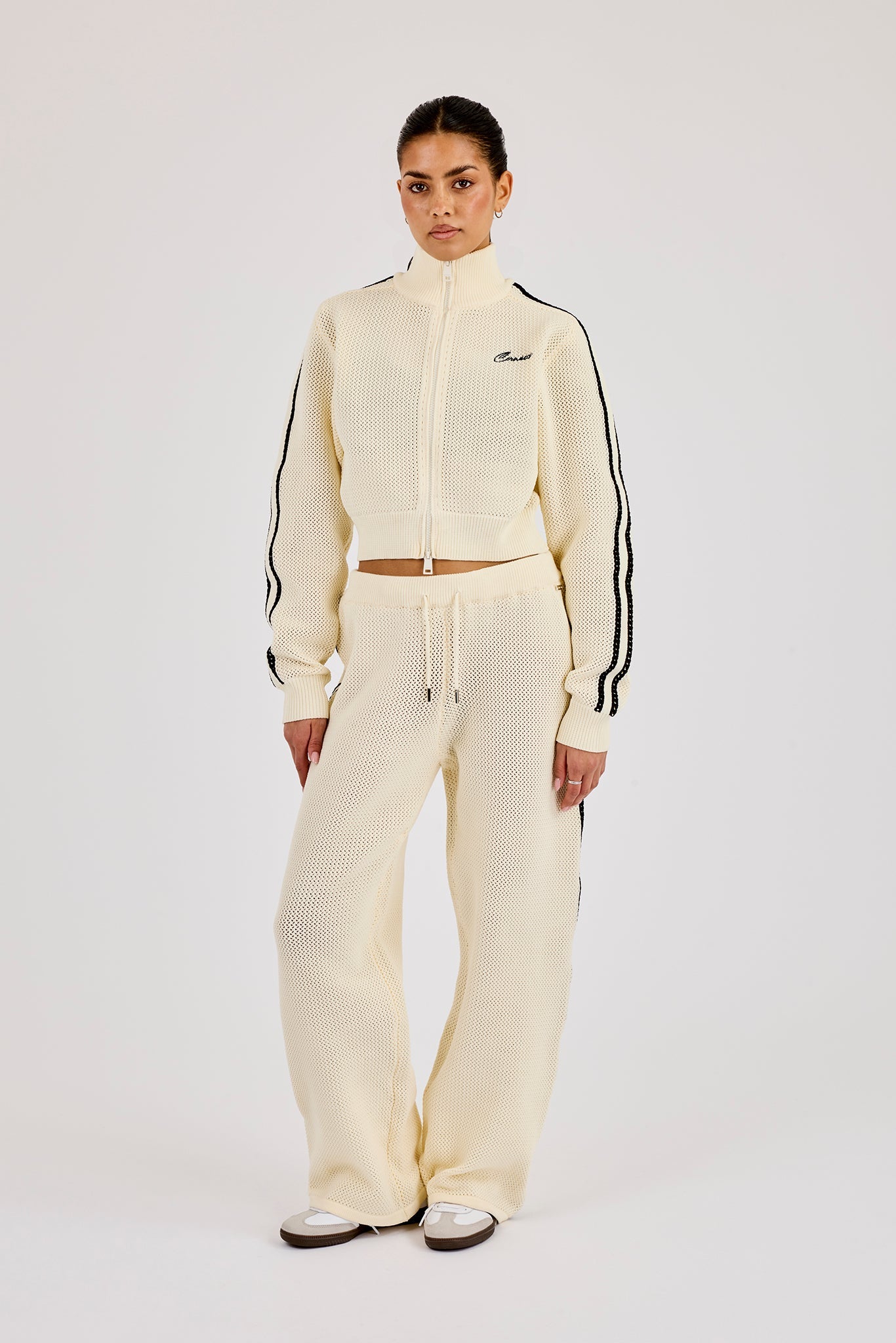 Knitted Taping Wide Leg Jogger - Off White