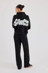 Fluffy Intarsia Boxy Hoodie - Black