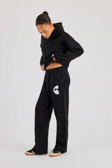 Fluffy Intarsia Wide Leg Jogger - Black