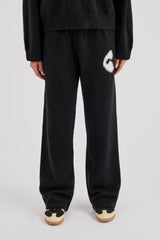 Fluffy Intarsia Wide Leg Jogger - Black