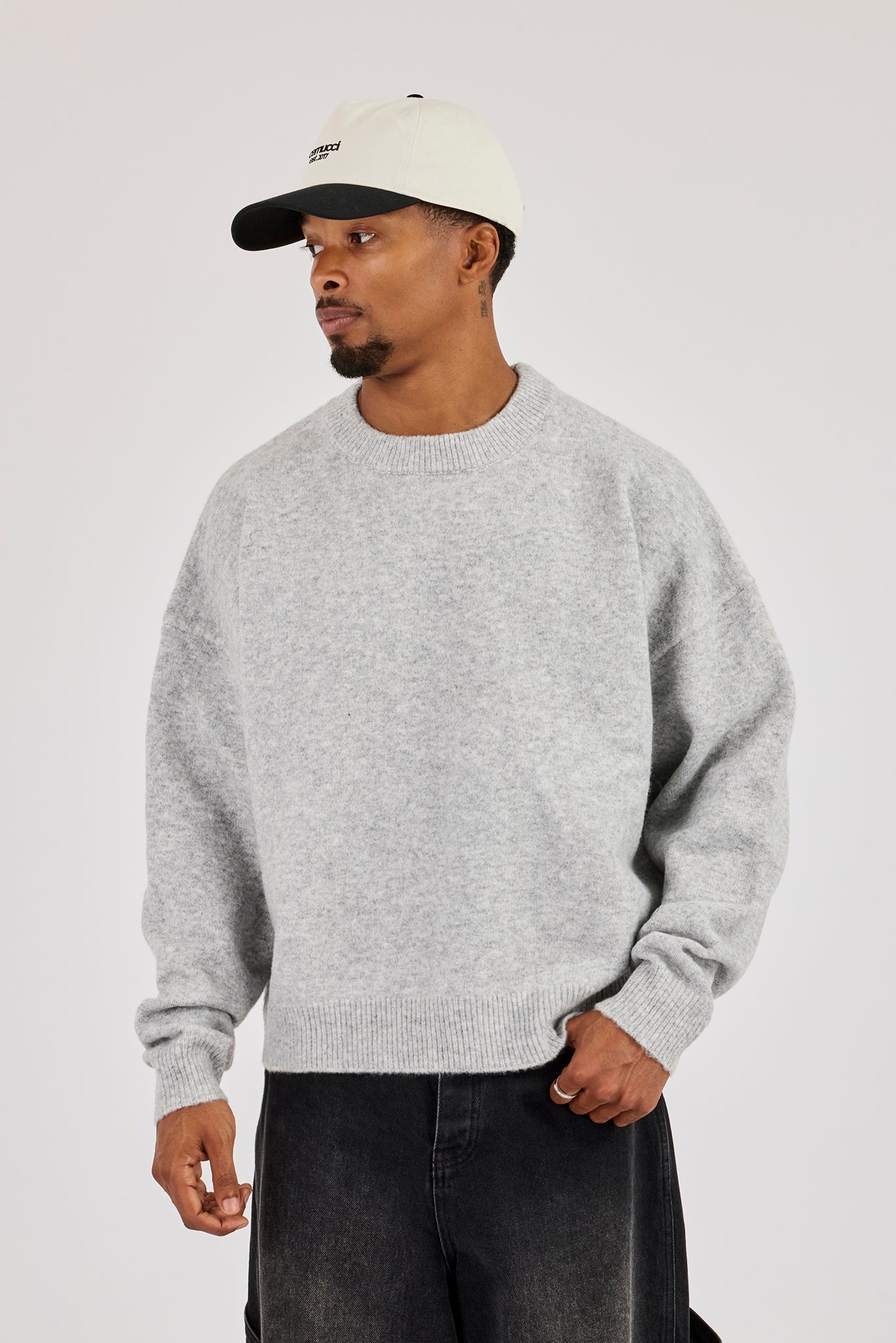 Knitted Applique Sweatshirt - Grey