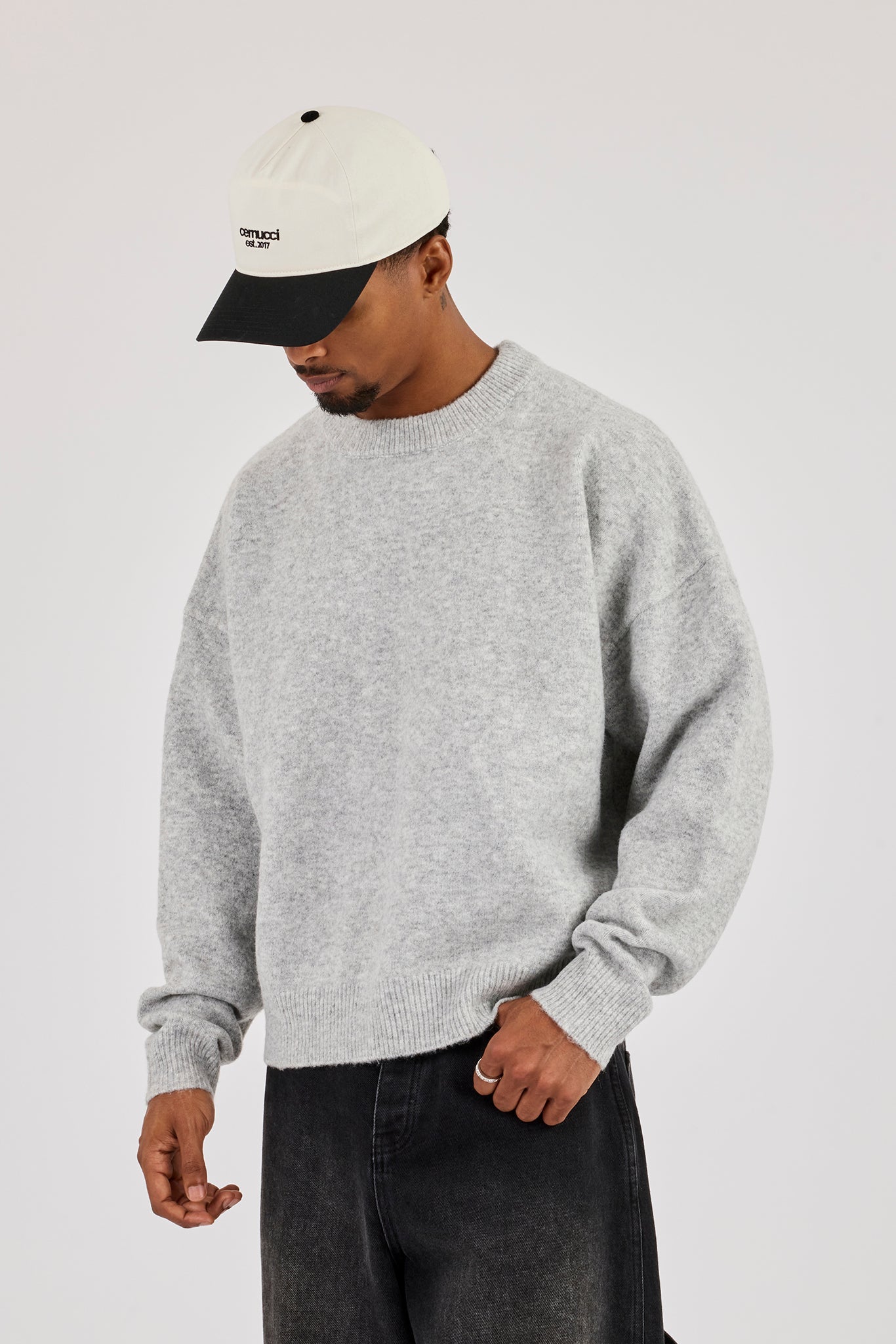 Knitted Applique Sweatshirt - Grey