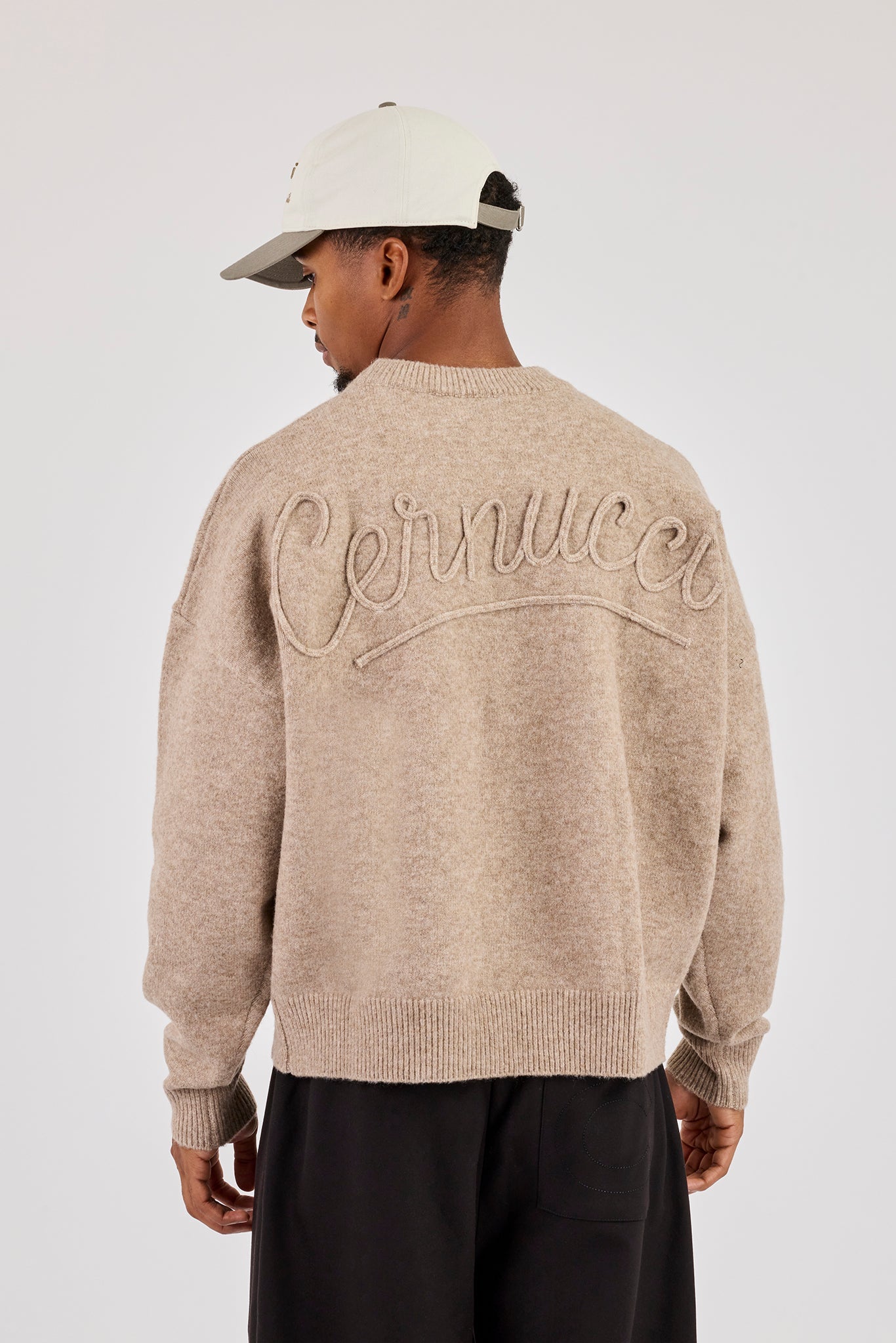 Knitted Applique Embroidered Sweatshirt - Taupe