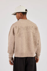 Knitted Applique Embroidered Sweatshirt - Taupe