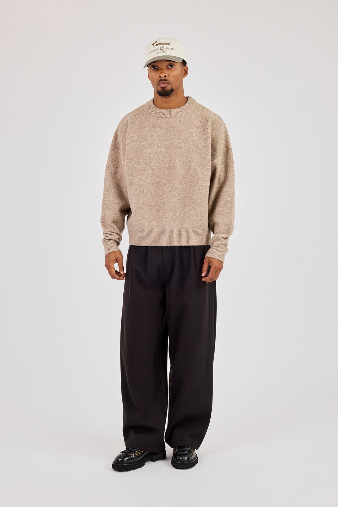 Knitted Applique Embroidered Sweatshirt - Taupe