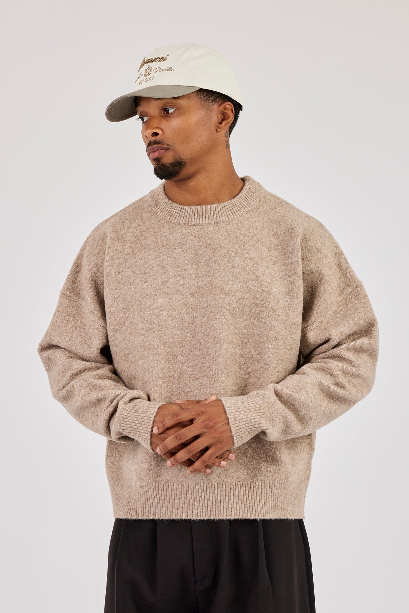 Knitted Applique Embroidered Sweatshirt - Taupe