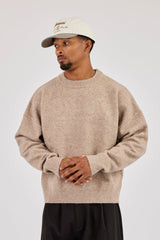 Knitted Applique Embroidered Sweatshirt - Taupe