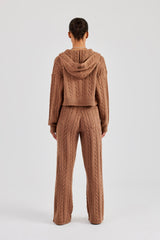 Cable Knit Cropped Knitted Hoodie & Wide Leg Jogger - Tan