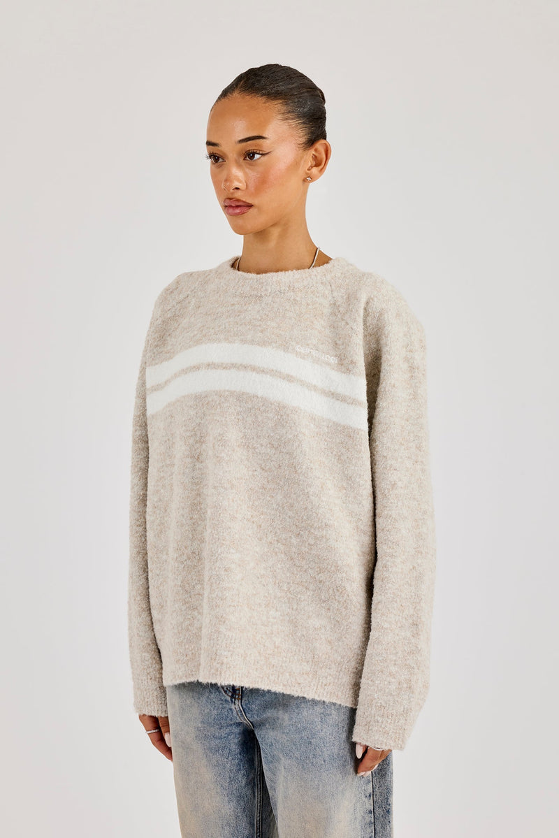 Oversized Knitted Stripe Sweater - Off White