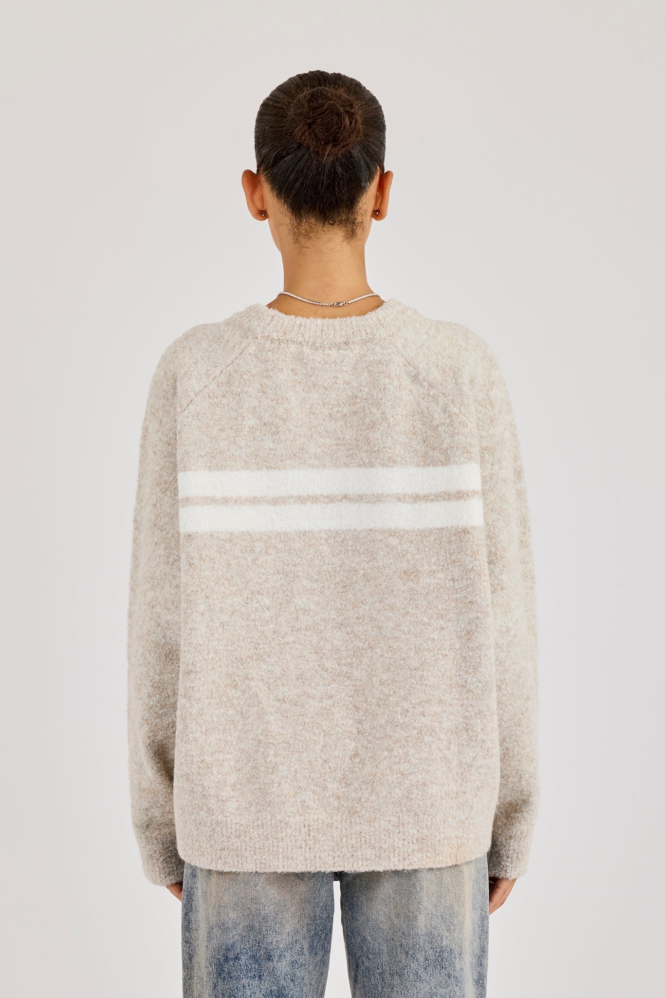 Oversized Knitted Stripe Sweater - Off White