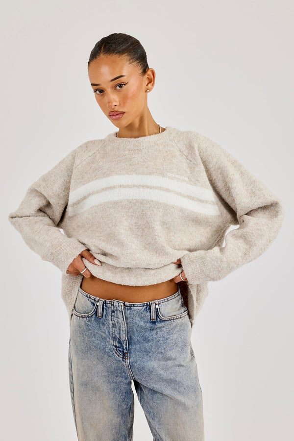 Oversized Knitted Stripe Sweater - Off White