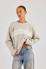Oversized Knitted Stripe Sweater - Off White