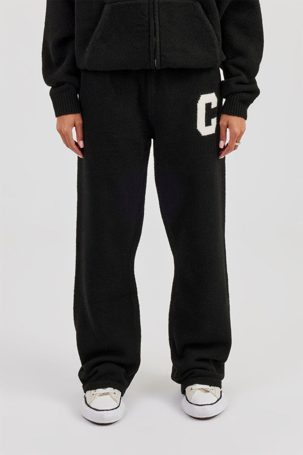 Wide Leg Knitted Jogger - Black