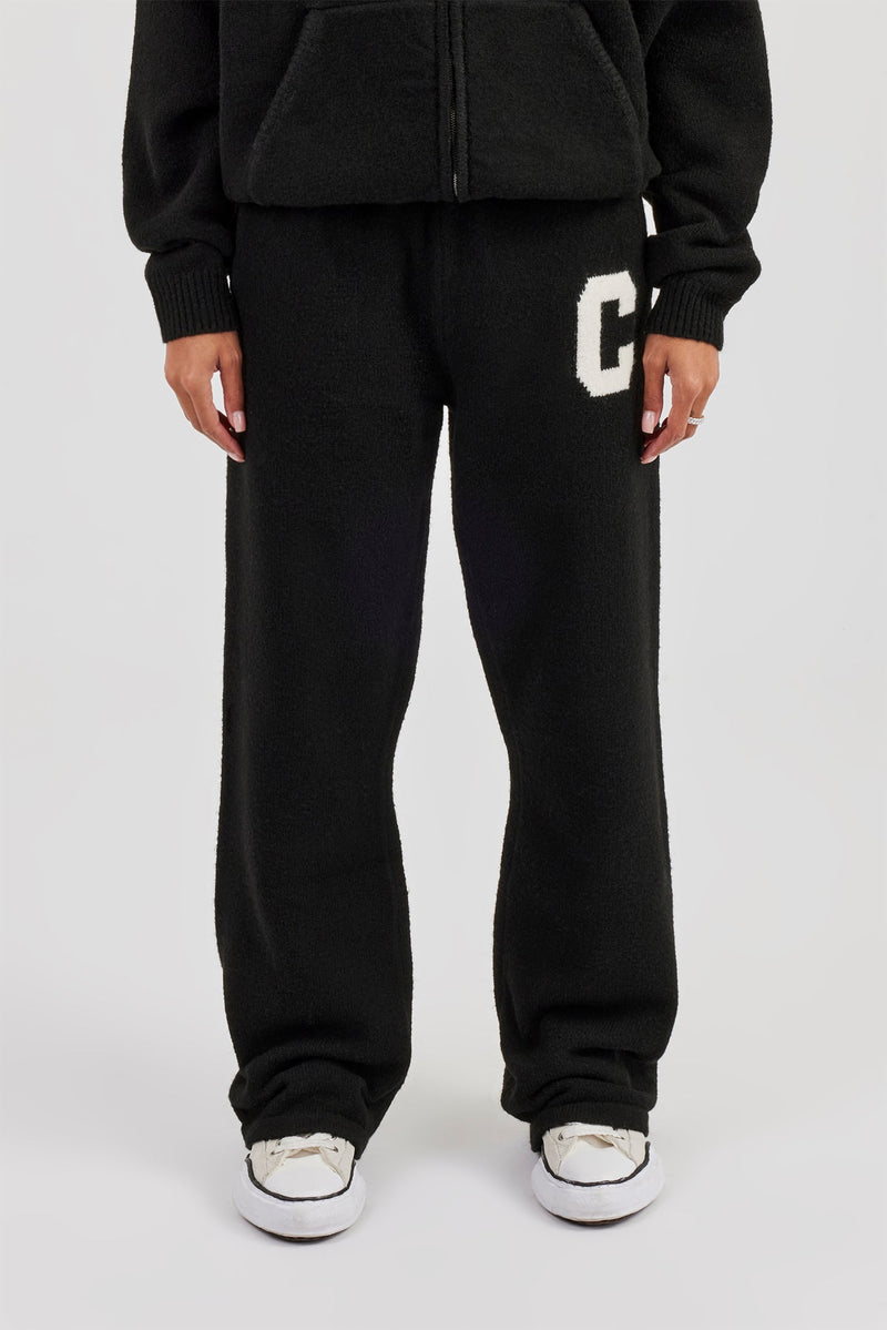 Wide Leg Knitted Jogger - Black