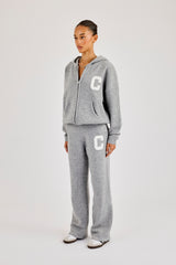 Hooded Zip Through Knitted Tracksuit - Grey
