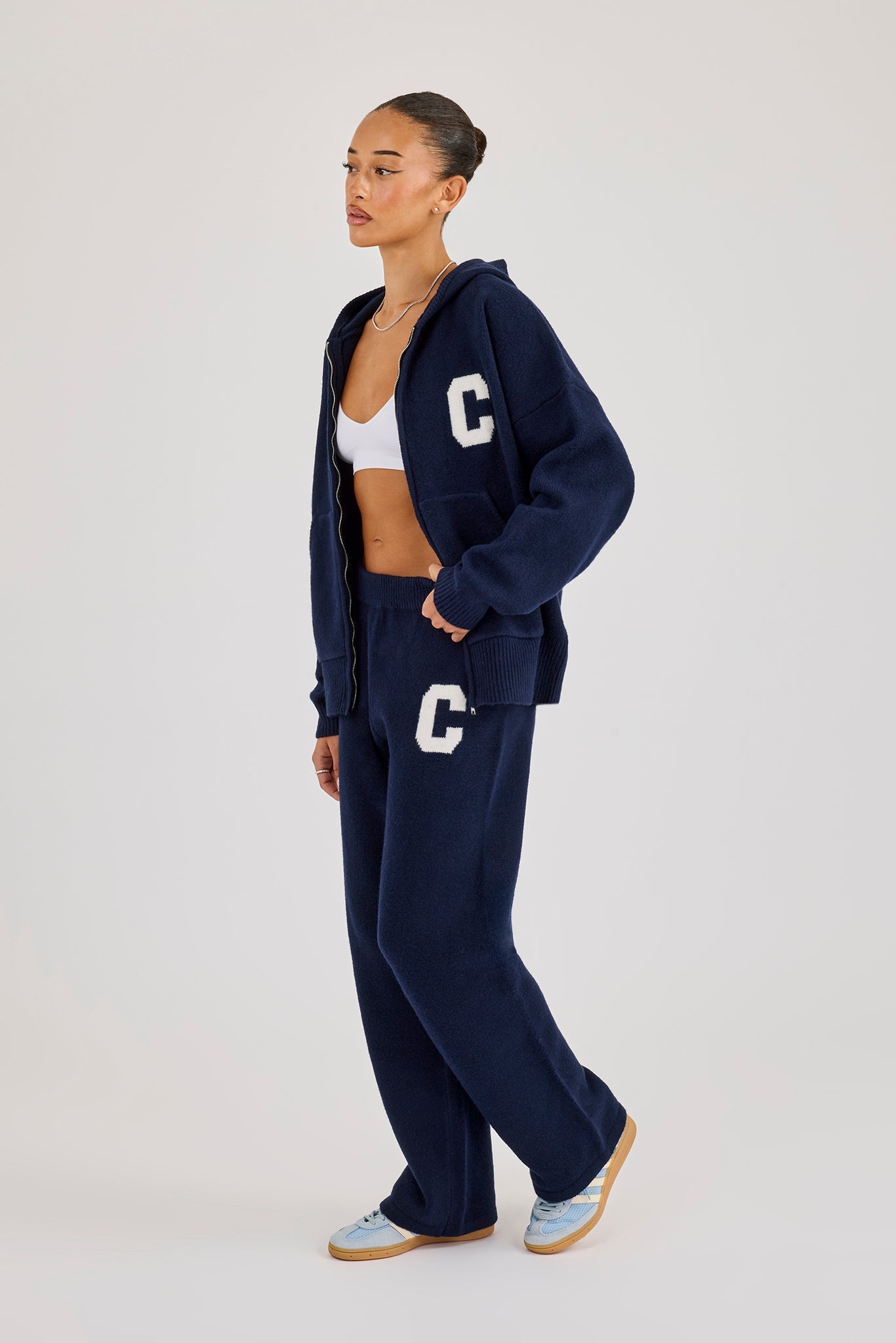 Wide Leg Knitted Jogger - Navy