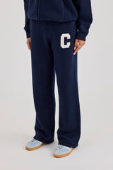 Wide Leg Knitted Jogger - Navy