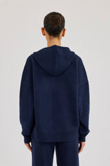 Hooded Zip Through Knitted Jumper - Navy