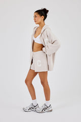 Hooded Zip Through Knitted Hoodie & Short - Oatmeal