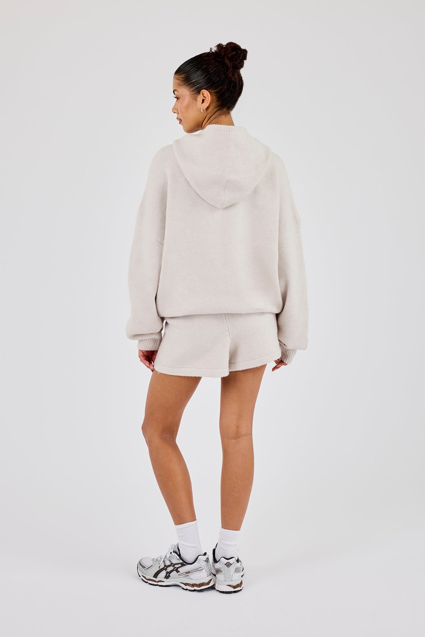 Hooded Zip Through Knitted Hoodie & Short - Oatmeal