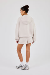 Hooded Zip Through Knitted Hoodie & Short - Oatmeal