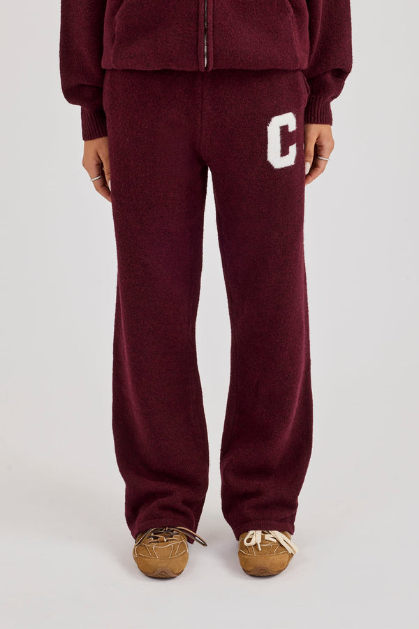 Wide Leg Knitted Jogger - Burgundy