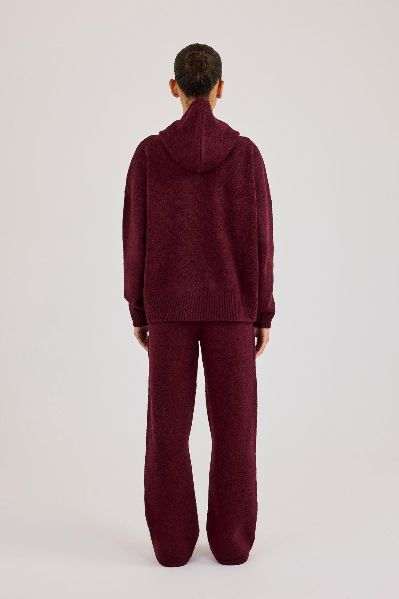 Hooded Zip Through Knitted Tracksuit - Burgundy