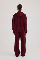 Hooded Zip Through Knitted Tracksuit - Burgundy