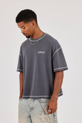 Boxy Contrast Stitch Surf Cabana T-Shirt - Dark Grey