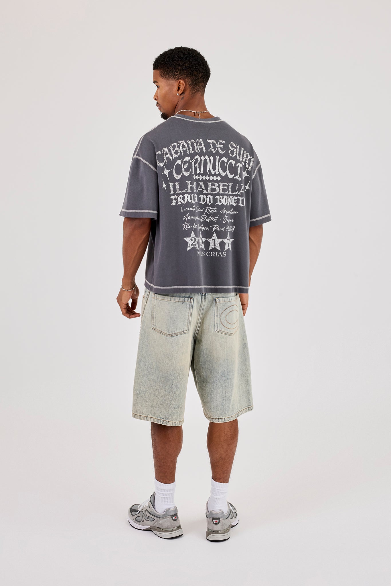 Boxy Contrast Stitch Surf Cabana T-Shirt - Dark Grey