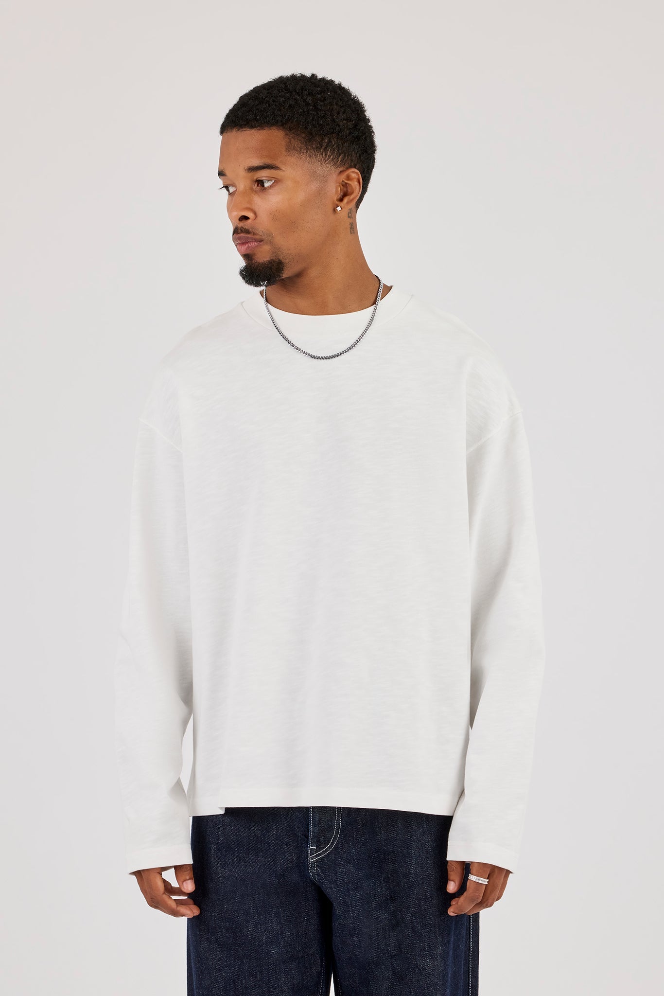 Long Sleeve Seam Detail Slub T-Shirt - White