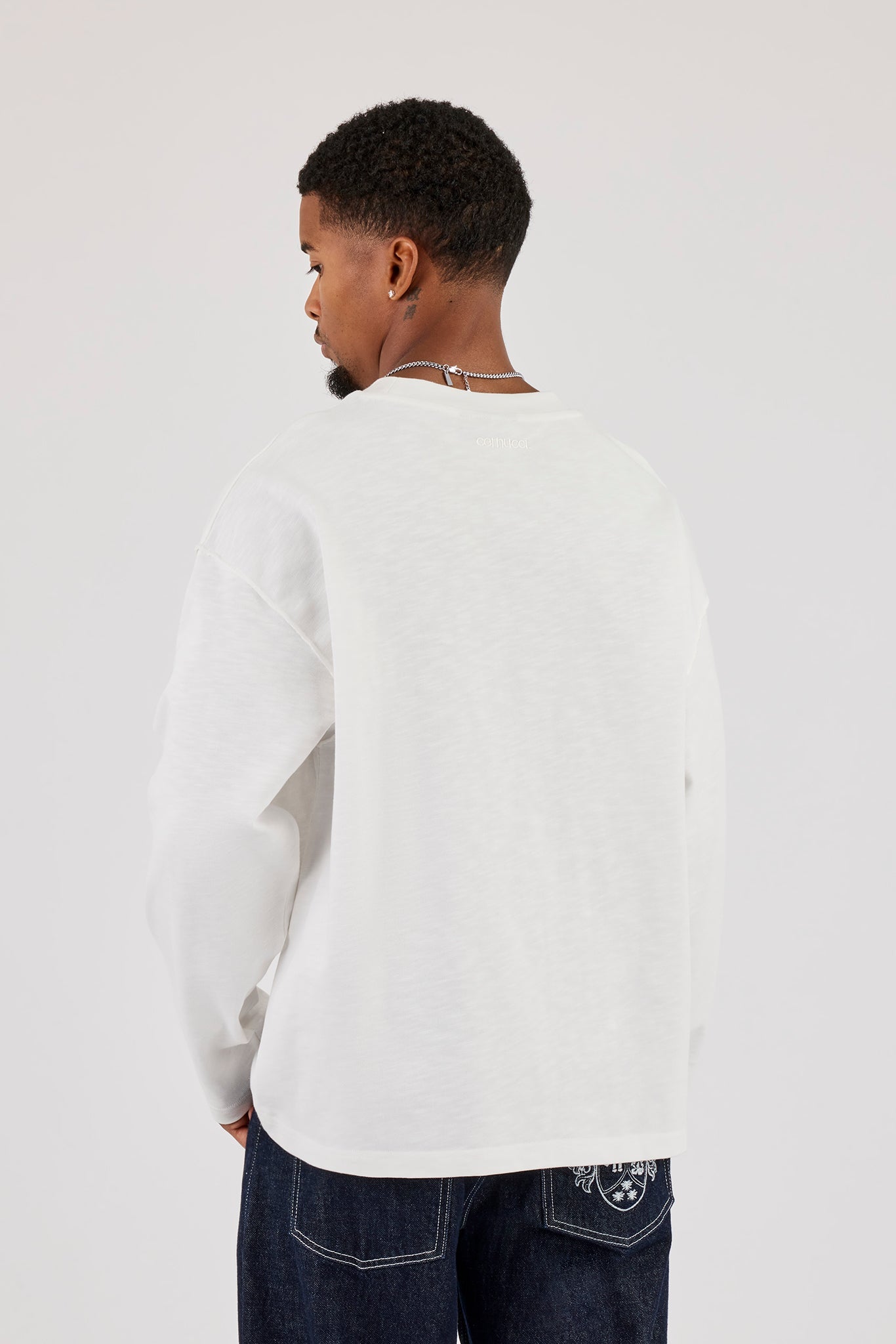 Long Sleeve Seam Detail Slub T-Shirt - White