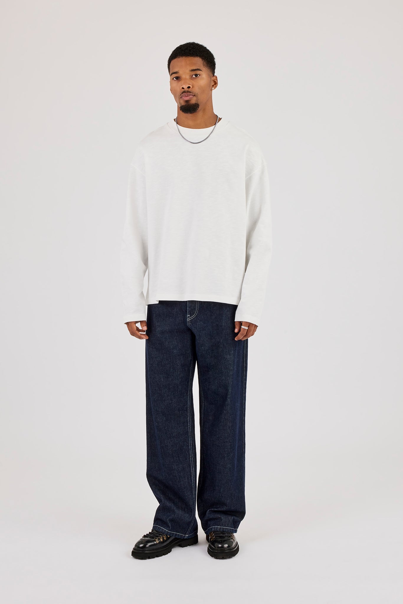 Long Sleeve Seam Detail Slub T-Shirt - White