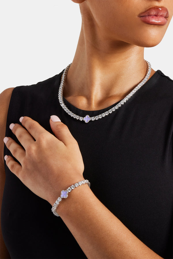 Womens Lilac Motif Tennis Chain + Bracelet