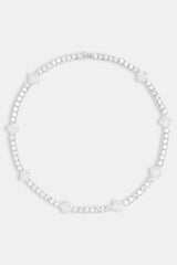 Womens Iced Motif Tennis Chain - White 5mm