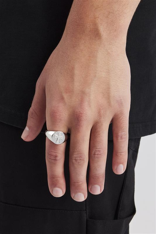 Iced Cross Signet Ring - 15mm | Mens Rings | Shop Signet Rings at ...