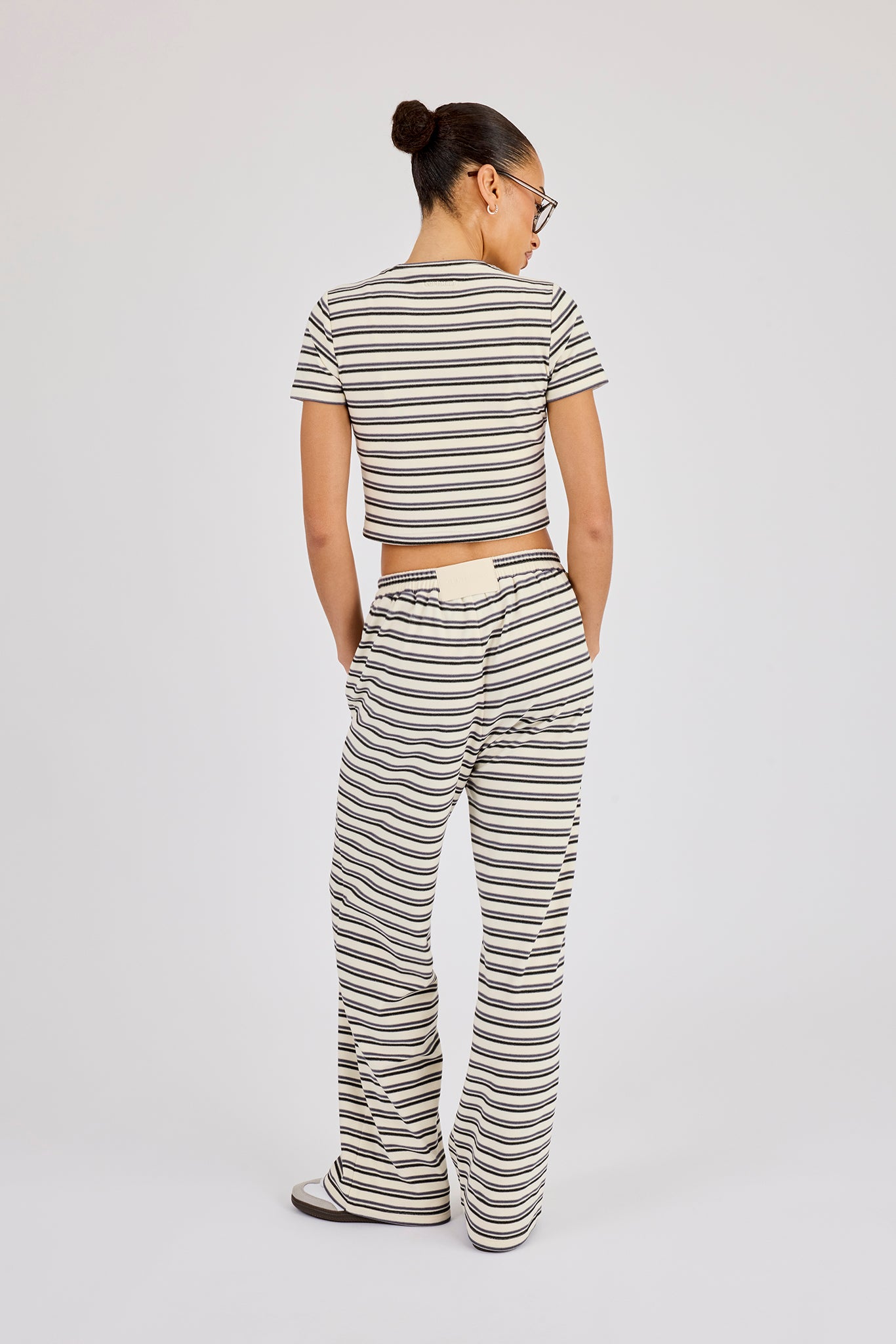 Stripe Soft Touch Button Detail Wide Leg Jogger -  Blue