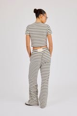 Stripe Soft Touch Button Detail Wide Leg Jogger -  Blue