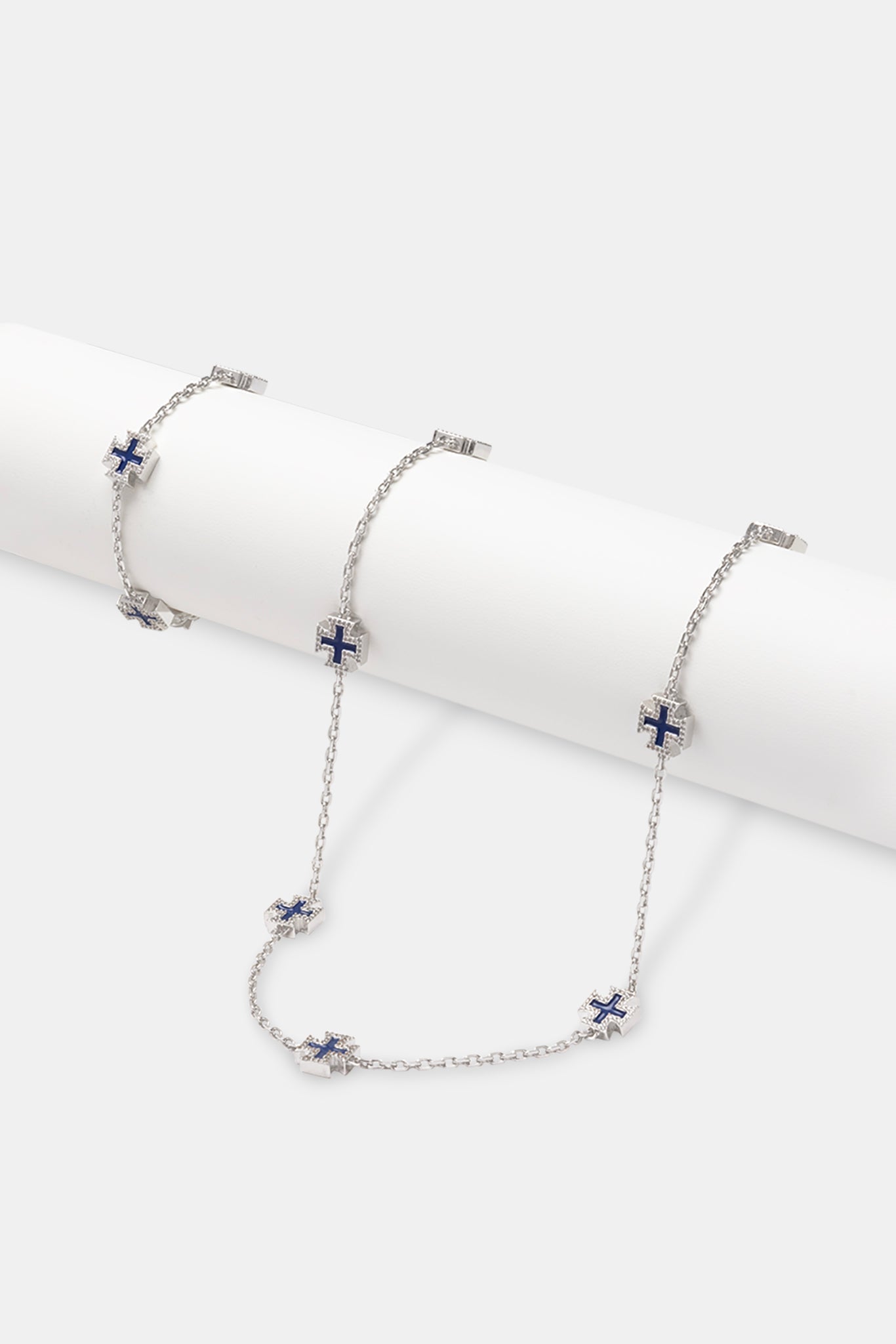 Blue Enamel Cross Motif Chain & Bracelet - 12mm