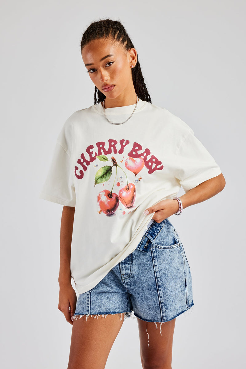 Oversized Cherry Graphic T-Shirt - Off White